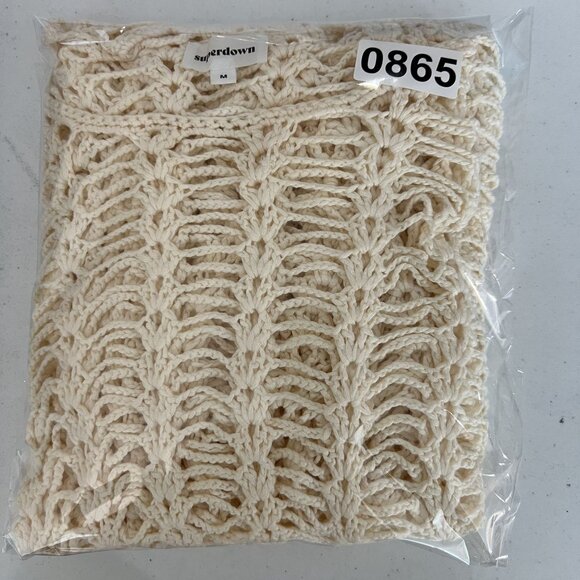 Superdown Med Miranda Crochet Mini Dress Open-Knit Bell Sleeves Beachy Vacation - Picture 16 of 16